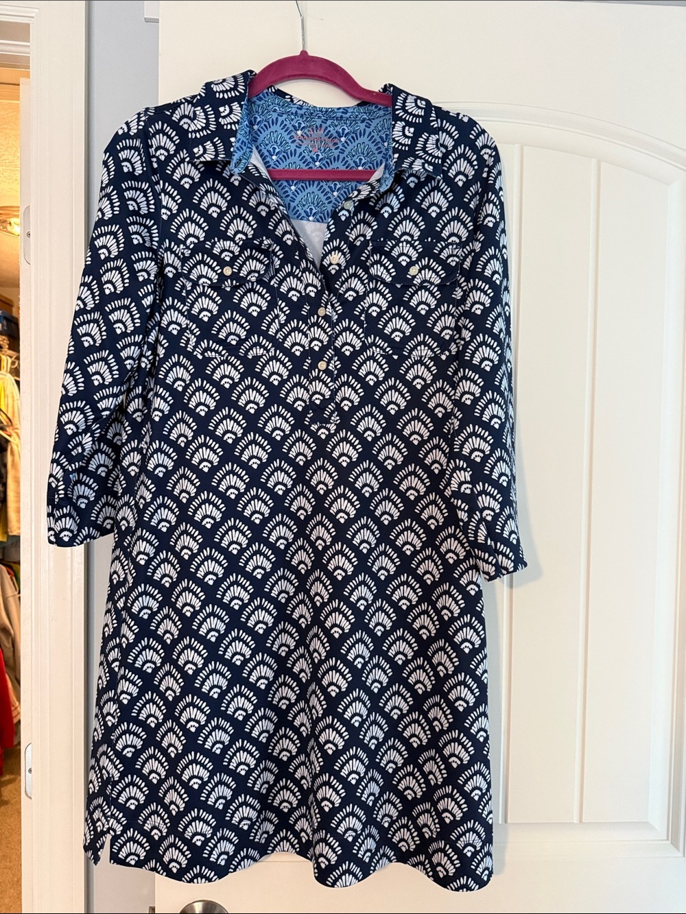 Vineyard Vines Navy and White Printed Polo Style Shift Mini Dress